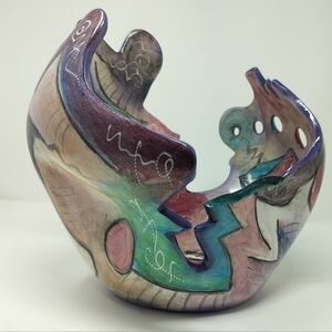 Postmodern Large Abstract Art Pottery Bowl by Harris-Cies 1996 Abstract Cubist